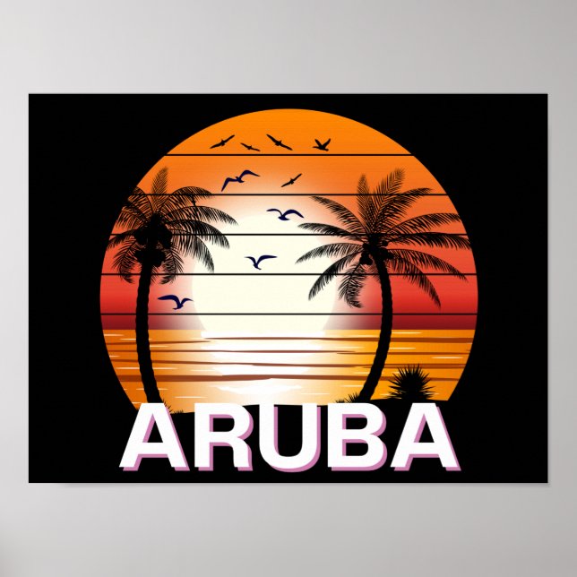 Aruba Vintage Handflatan Träd Sommarbuss Poster (Framsidan)