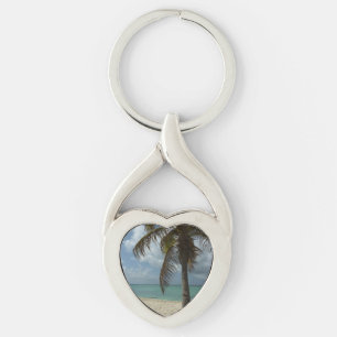 Aruban Beach I Vacker natur Scene Twisted Heart Silverfärgad Nyckelring