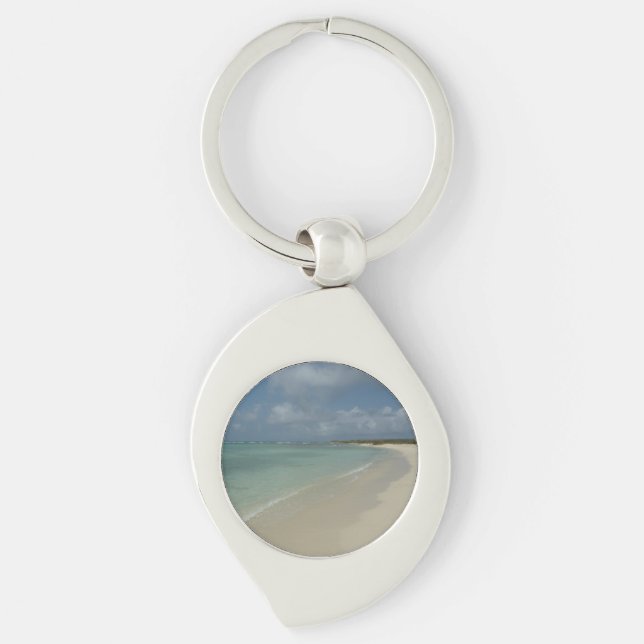 Aruban Beach II Vacker naturscen Swirl Silverfärgad Nyckelring (Framsidan)