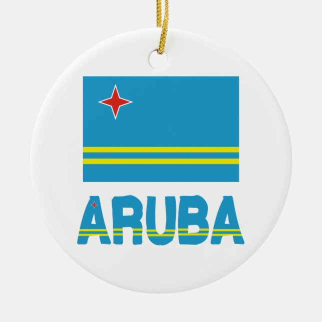 Arubas flagga och ord julgransprydnad keramik (Framsidan)