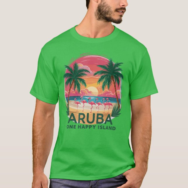 Arubas One Lycklig Island - vacker strand Fla T Shirt (Framsida)