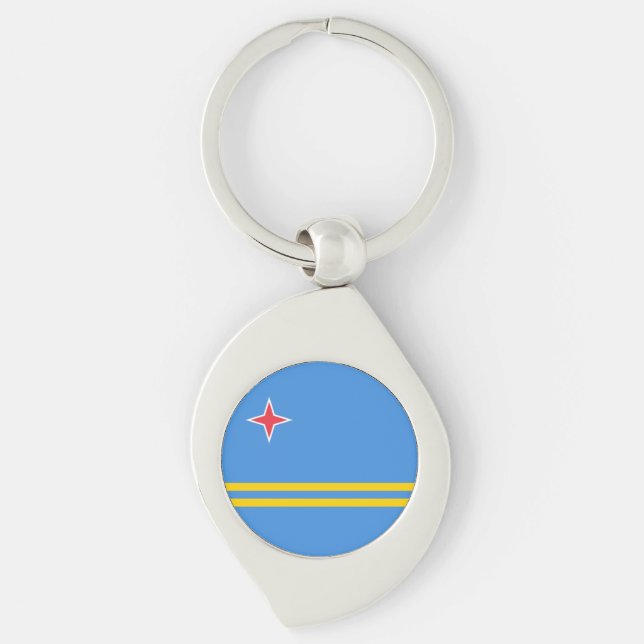 Arubas patriotiska flagga swirl silverfärgad nyckelring (Framsidan)