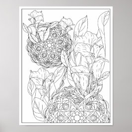 Arum Lilies och Löv Mandala Vuxen Coloring Poster