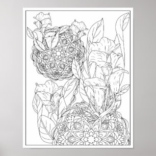 Arum Lilior och Blad Mandala Vuxen Färgning Poster