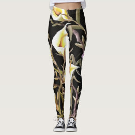 Arum Lily Artistic Blommigt Design på svart Leggings