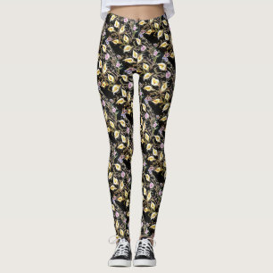 Arum Lily Artistic Blommigt Design på svart Leggings