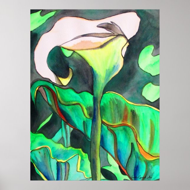 Arum Lily vattenfärgsoriginalkonstmålning Poster (Framsidan)