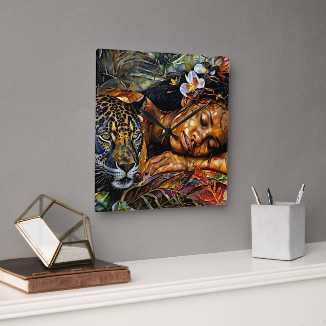 "Arumáya" Jaguars Bloom - Kvinnor i Amazonas Fyrkantig Klocka (Kontor)