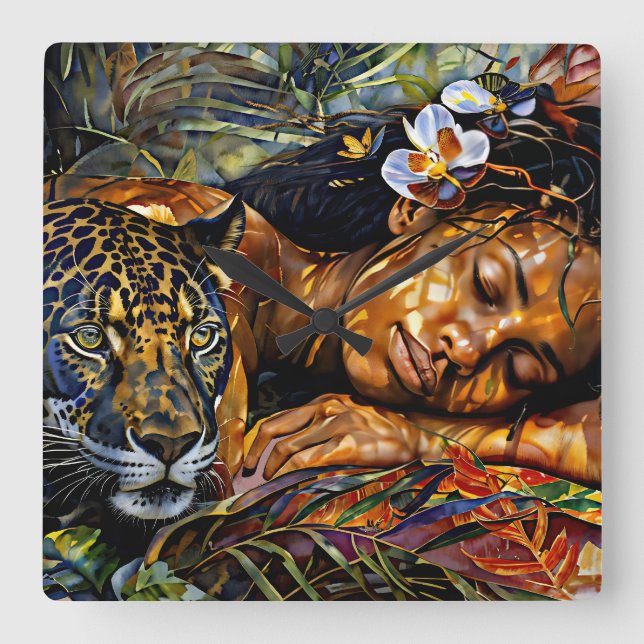 "Arumáya" Jaguars Bloom - Kvinnor i Amazonas Fyrkantig Klocka (Framsida)