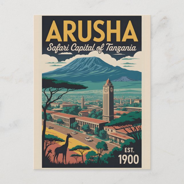 Arusha Tanzania Retro Resemålning Affisch Konst Vykort (Framsida)