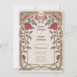 Arv Art Nouveau Blommig Bröllop Vintage Inbjudningar