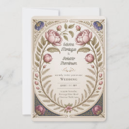 Arv Art Nouveau Botanisk Bröllops Peonies Inbjudningar
