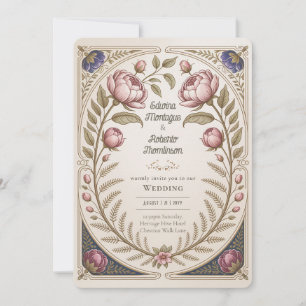 Arv Art Nouveau Botanisk Bröllops Peonies Inbjudningar
