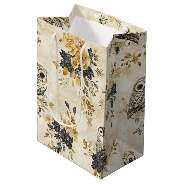 Arv Beige Uggla Botanisk Blommönster (Framsidan Vinklad)