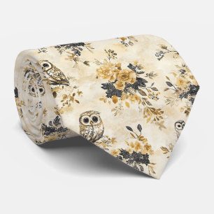 Arv Beige Uggla Botanisk Blommönster Slips