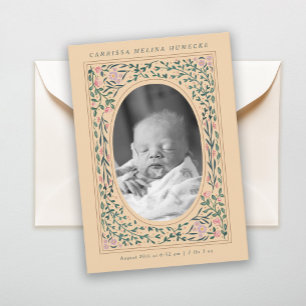 Arv Blommigt Ram Oval Photo Birth Inbjudningar