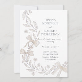 Arv Botanisk Bandbåge Elegant Neutral Bröllop Inbjudningar