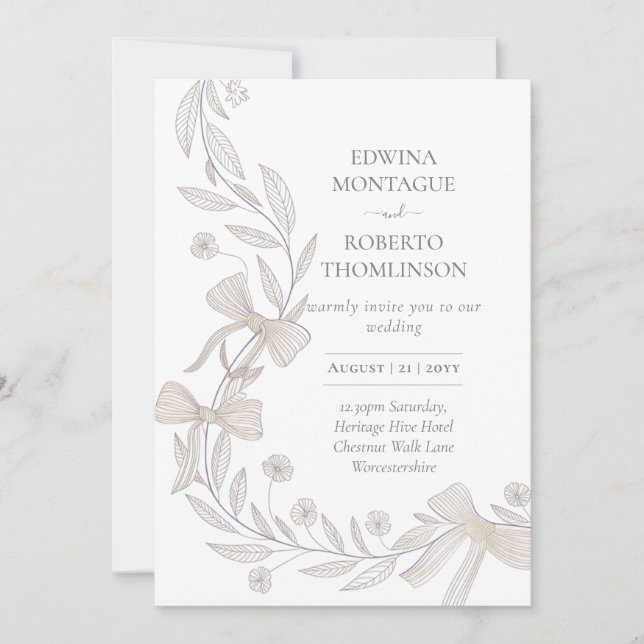 Arv Botanisk Bandbåge Elegant Neutral Bröllop Inbjudningar (Framsida)