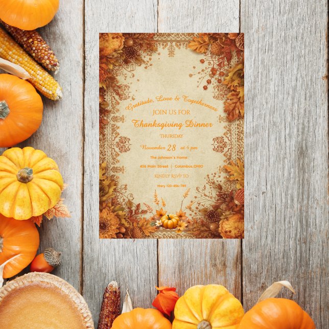Arv Elegant Damask Thanksgiving Inbjudningar (Skapare uppladdad)
