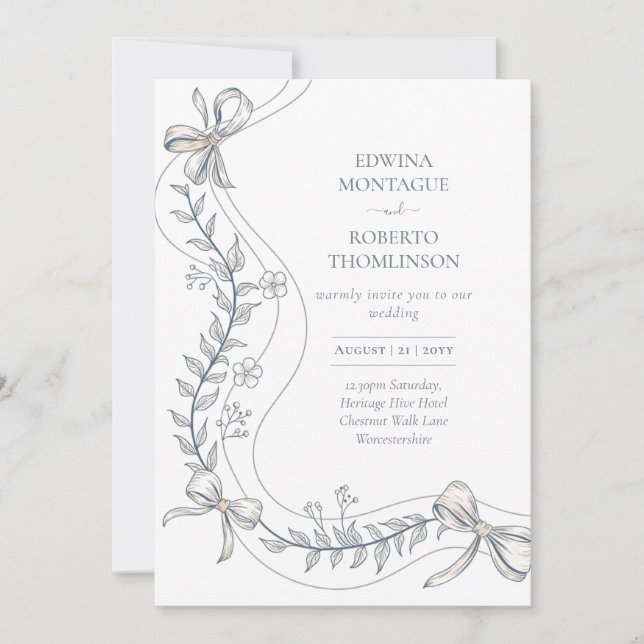 Arv Floral Band Handritad Elegant Bröllop Inbjudningar (Framsida)
