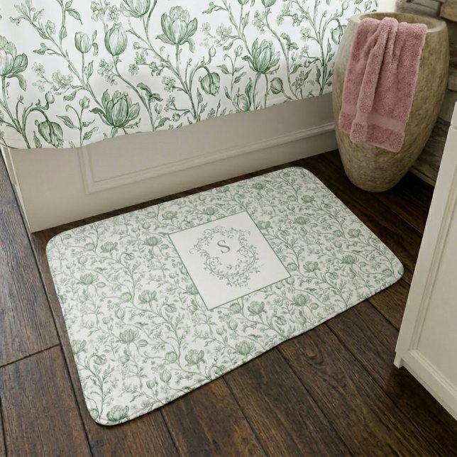 Arv Luxuös Salvia Fransk Toile Monogram Krön  Badrumsmatta (Skapare uppladdad)