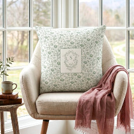 Arv Luxuös Salvia Fransk Toile Monogram Krön Kudde