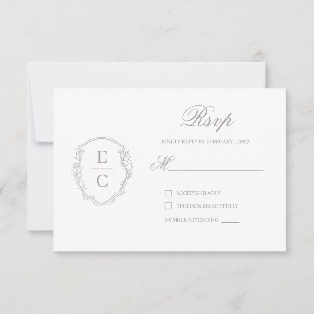 Arv Monogram Krönika Bröllop RSVP Taupe OSA Kort (Framsida)