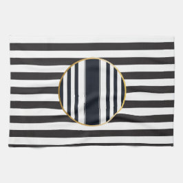 Arv Stripe (svart + vit) Guldmonogram Kökshandduk