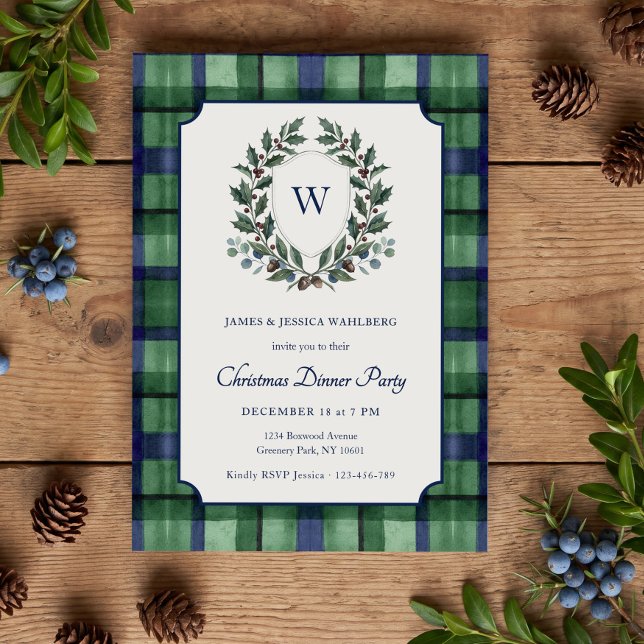 Arvskrönika Tartan Juldagsfest Inbjudningar (Christmas Dinner Party Invitation by Darling & May)