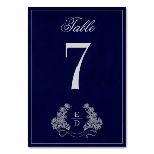 Arvslinjen Blommig Kamrat Navy Monogram Bröllop Bordsnummer