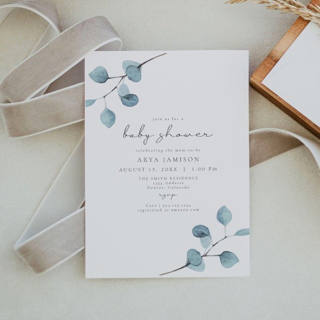ARYA Rustic Eucalyptus Greenery Baby Shower Inbjudningar (Skapare uppladdad)
