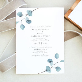 ARYA Rustic Watercolor Eucalyptus Grey Bröllop Inbjudningar