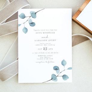 ARYA Rustic Watercolor Eucalyptus Grey Bröllop Inbjudningar