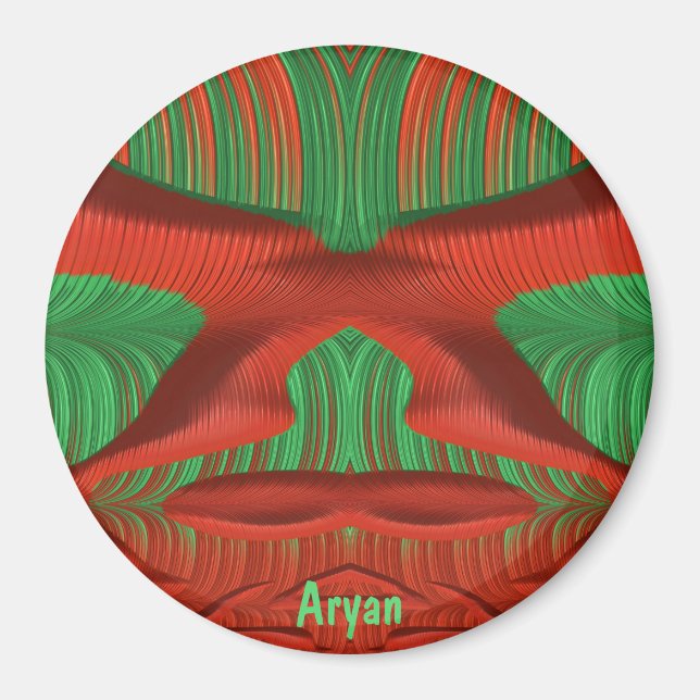 ARYAN ~ Shades of Grönt, Red jul Fractal ~ Magnet (Framsidan)