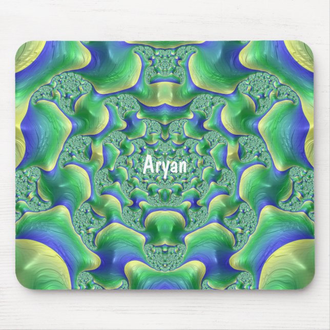 ARYAN ~ Zany Grönt, Gult och Blue Mouse Pad Musmatta (Framsidan)