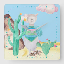 Arzona Desert LIama Cactus Flowers Nature Fyrkantig Klocka