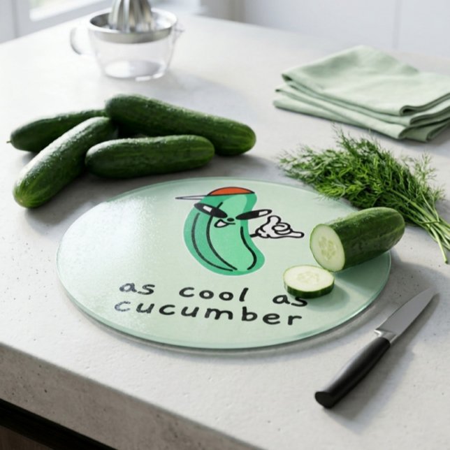 As Cool As Cucumber – Round Glass Cutting Board  (Skapare uppladdad)