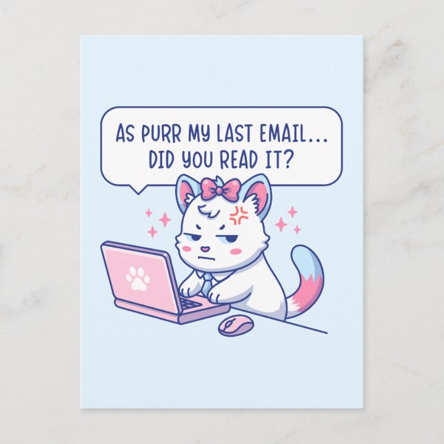 As Purr My Last Email - Funny Cat Office Humor Vykort (Framsida)