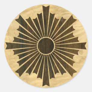 Asahiko Kamon japansk Family Crest Wood Veneer Runt Klistermärke