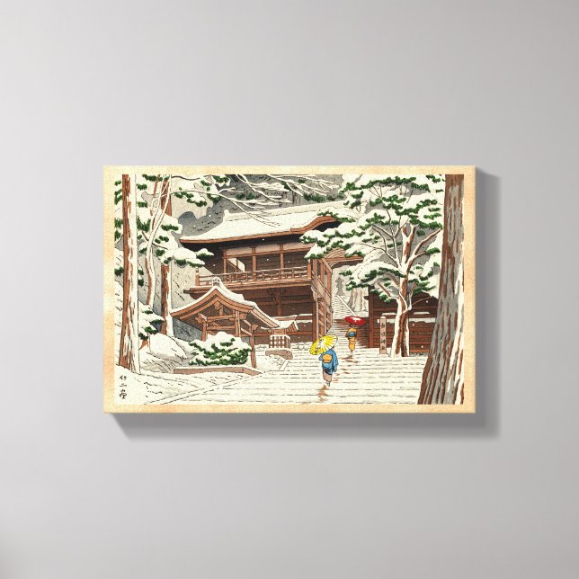 Asano Takeji Snö i Yuki Shrine shin hanga art Canvastryck (Framsida)