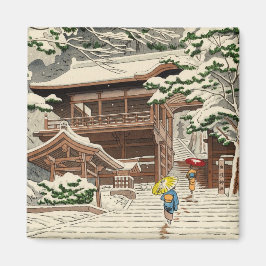 Asano Takeji Snö i Yuki Shrine shin hanga art Magnet