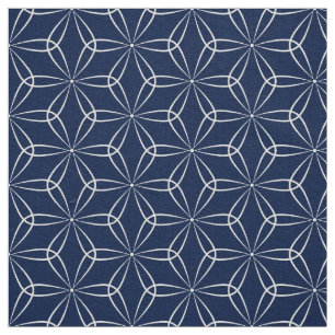 Asanoha stil 02 - vit på Dk-blått 001744 Tyg