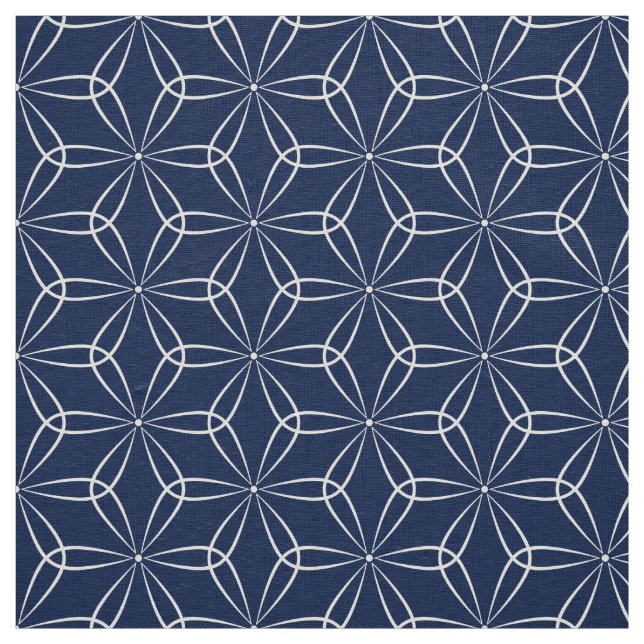 Asanoha Stil 02 - Vitt på DK Blue 001744 Tyg (Prov)