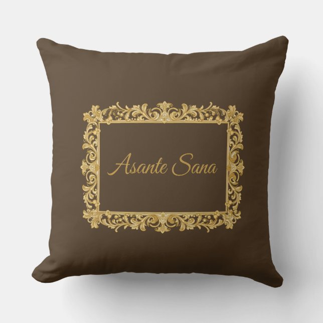 Asante Sana Espresso & Tan Förgylld Ram Reversibel Kudde (Framsida)