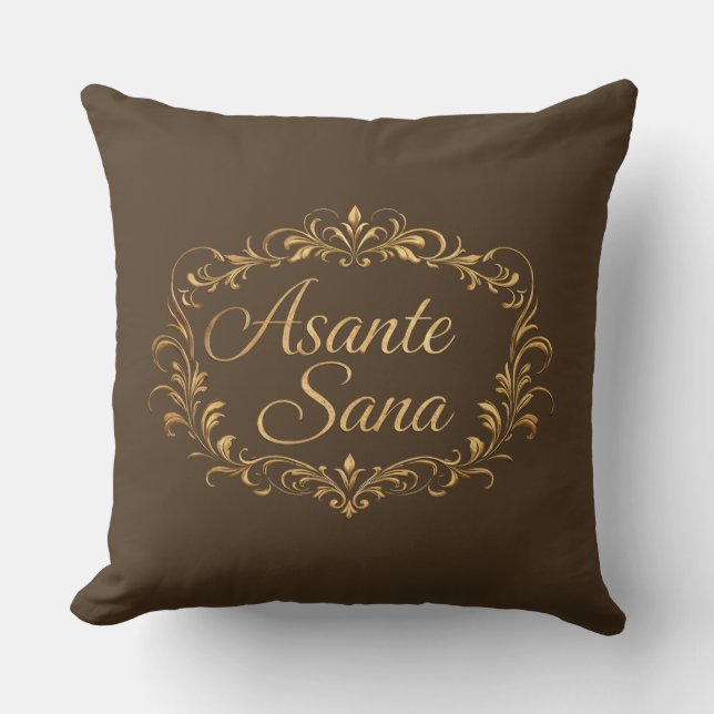 Asante Sana Espresso & Tan  – Rektangulär Förgylld Kudde (Framsida)