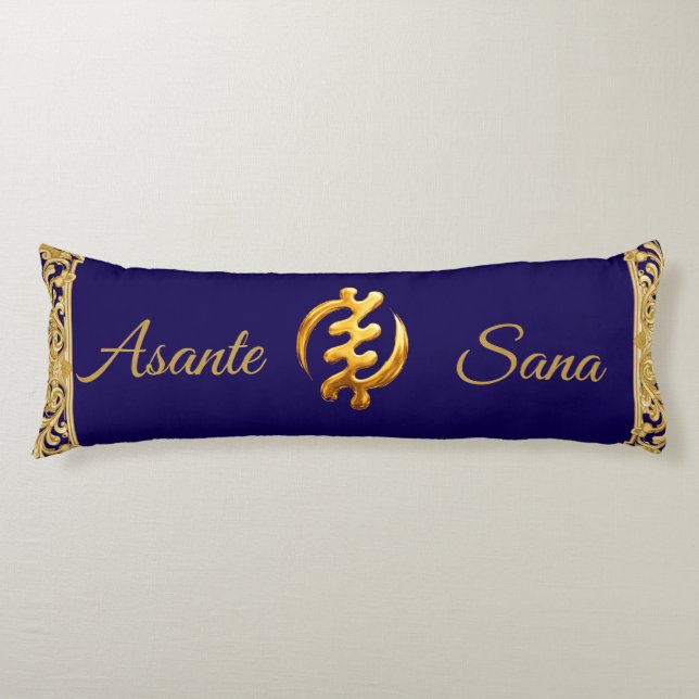 Asante Sana "Gye Nyame" Mörkblå Adinkra-Tradition Kroppskudde (Framsidan)