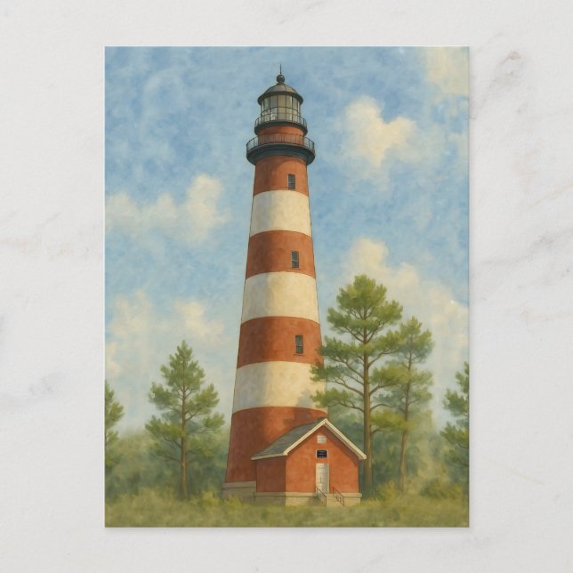 Asateague Lighthouse Watercolor Vykort (Framsida)