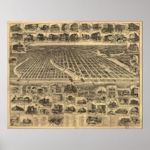 Asbury Park New jersey 1897 Antique Panoramic Kart Poster