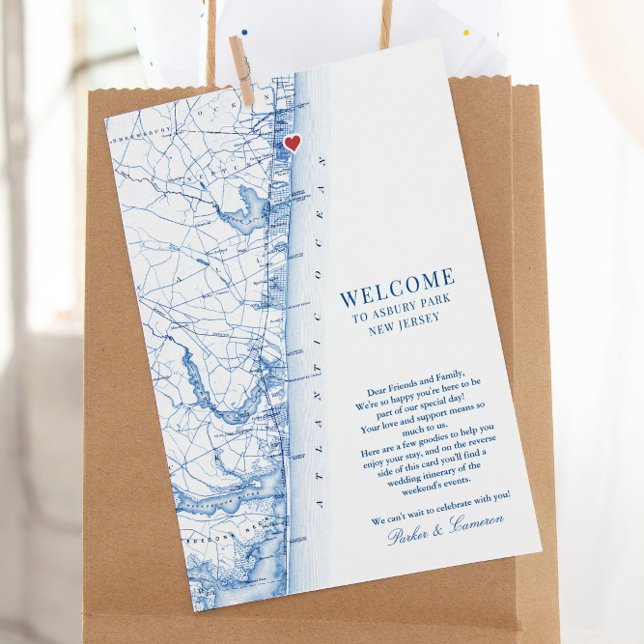 Asbury Park New jersey Bröllop Välkomsthisterary Tack Kort (This Asbury Park NJ map wedding welcome letter is perfect for your destination wedding guests)