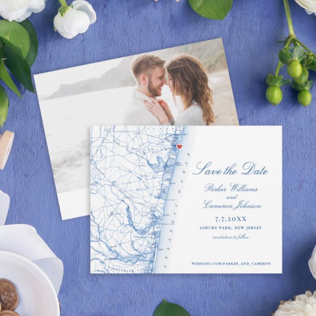 Asbury Park New jersey Karta Elegant  Navy Coastal Spara Datumet (Asbury Park New Jersey photo save the dates for your elegant destination wedding in New Jersey)